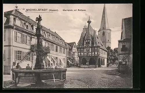 AK Michelstadt /Hessen, Marktplatz mit Rathaus