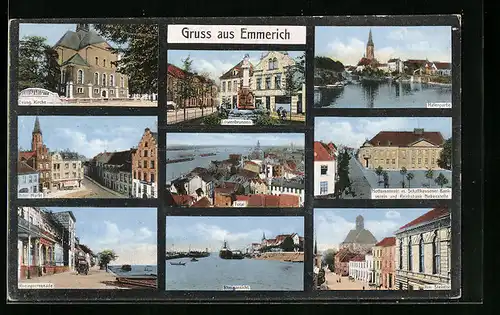 AK Emmerich, Ritter Markt, Rheinpromenade, Löwenbrunnen