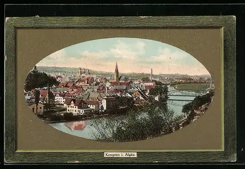 Präge-AK Kempten i. Algäu, Ortsansicht mit Fluss