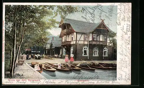 AK Lübbenau, Gasthof Wotschofska mit Aussenrestauration und Kähnen