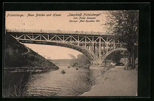 AK Berlin-Pichelsberg, Neue Brücke und Havel