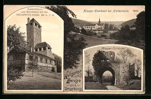 AK Hattenheim, Kloster Eberbach, Mapper-Schanze, Aussichtsturm und Schutzhaus auf der Hallgarter-Zange