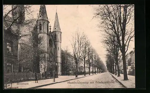 AK Bremen, Humboldstrasse mit Friedenskirche