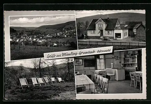 AK Mümling-Grumbach i. Odenwald, Totalansicht mit Gasthaus und Pension Adam Hartmann