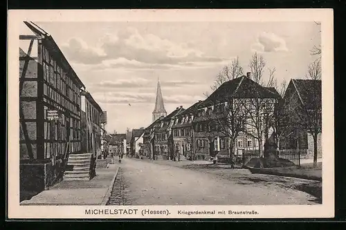 AK Michelstadt i. Hessen, Kriegerdenkmal mit Braunstrasse