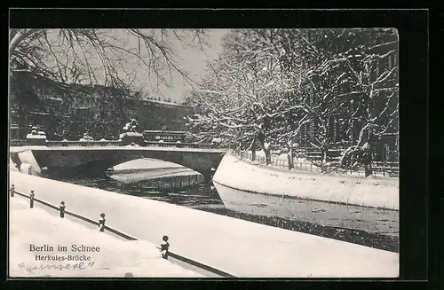 AK Berlin, Herkules-Brücke im Schnee