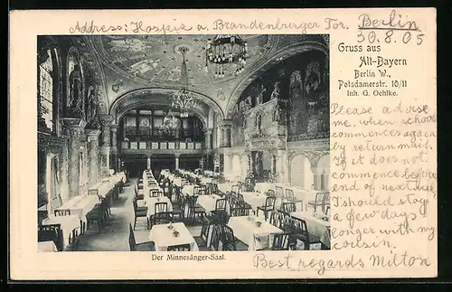 AK Berlin, Gasthaus Alt-Bayern in der Potsdamerstrasse 10 /11 - Minnesänger-Saal