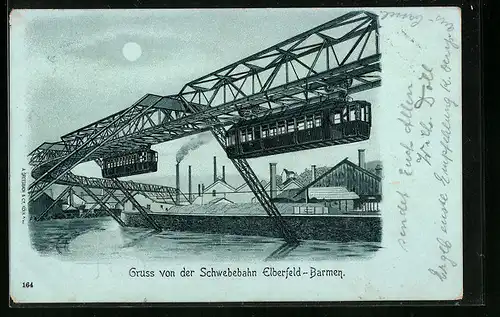 Mondschein-Lithographie Elberfeld, Schwebebahn Elberfeld-Barmen