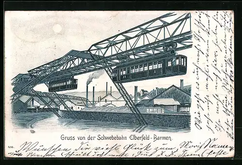 Lithographie Elberfeld, Schwebebahn Elberfeld-Barmen