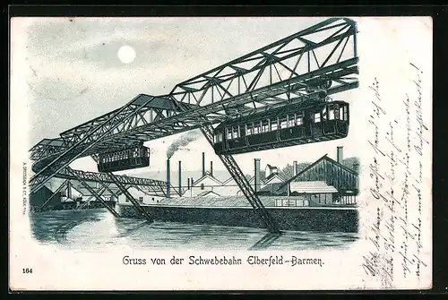 Mondschein-Lithographie Elberfeld, Schwebebahn Elberfeld-Barmen