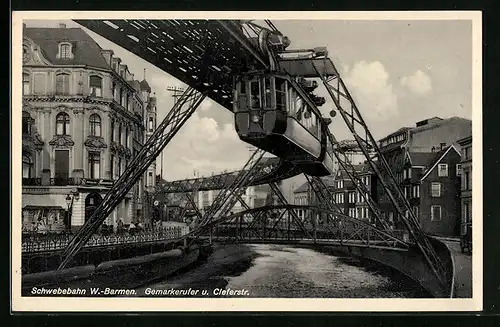 AK W.-Barmen, Schwebebahn, Gemarkerufer und Cleferstrasse