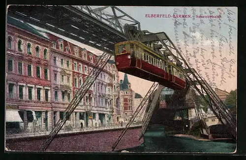 AK Elberfeld-Barmen, Schwebebahn über der Wupper