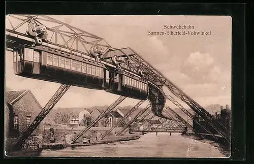 AK Elberfeld-Barmen-Vohwinkel, Schwebebahn über der Wupper