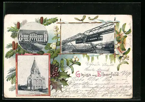 AK Elberfeld, Zoolog. Garten, Schwebebahn, Friedhof Kirche