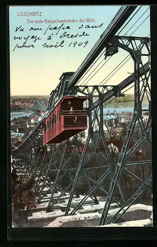 AK Loschwitz, Bergschwebebahn über der Stadt