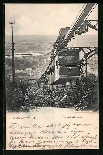 AK Loschwitz, Bergschwebebahn, Blick auf die Stadt