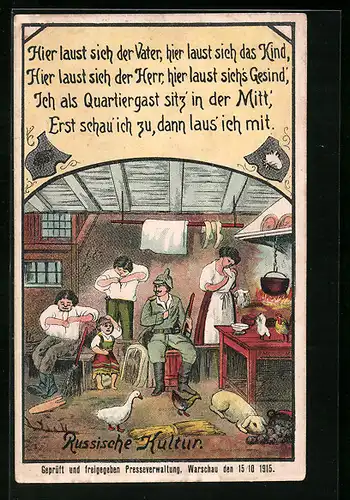 AK Soldat in russischer Unterkunft mit Läusen