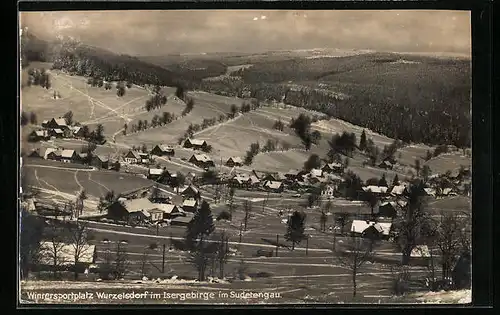 AK Wurzelsdorf im Isergebirge, Ortsansicht aus der Vogelschau