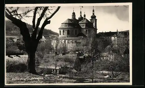 AK Haindorf /Sudetengau, Kirche im Stadtbild