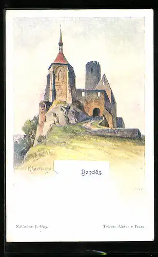 Künstler-AK Bezdez, Ansicht der Burgruine