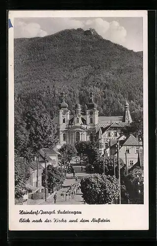 AK Haindorf /Isergeb., Blick nach der Kirche und dem Nussstein