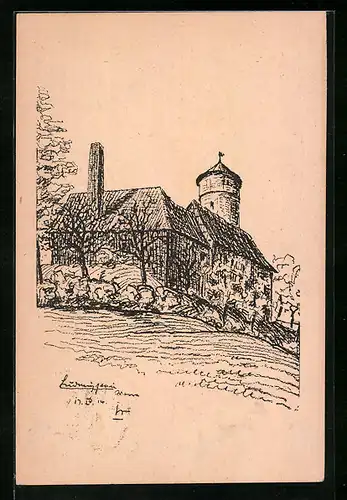 Künstler-AK Ludwigstein b. Werleshausen a.d. Werra, Jugendburg