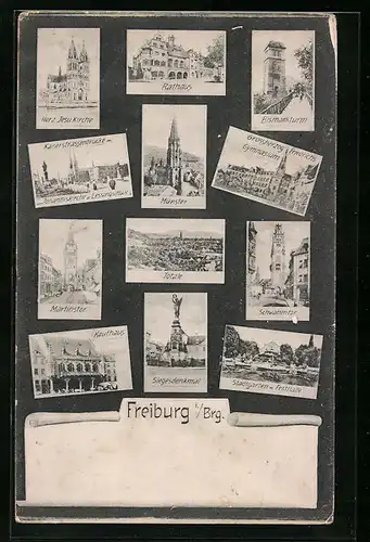 AK Freiburg i.B., Rathaus, Münster, Kaufhaus