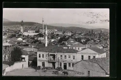 AK Skopje, Ortsansicht mit Moscheen aus der Vogelschau