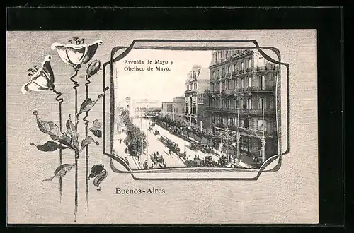 AK Buenos-Aires, Avenida de Mayo y Obelisco de Mayo