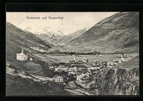 AK Andermatt, Ortsansicht mit Hospenthal