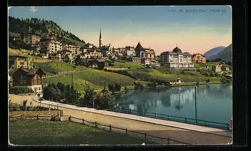 AK St. Moritz-Dorf, Ortsansicht mit See
