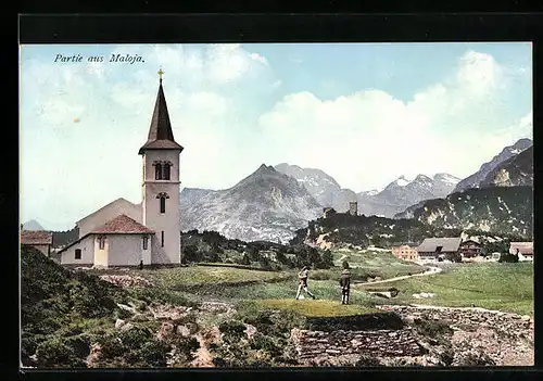 AK Maloja, Ortspartie mit Kirche