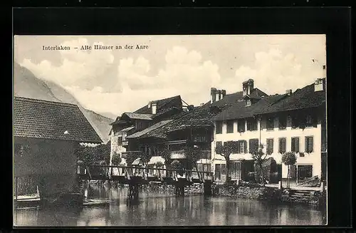 AK Interlaken, Alte Häuser an der Aare