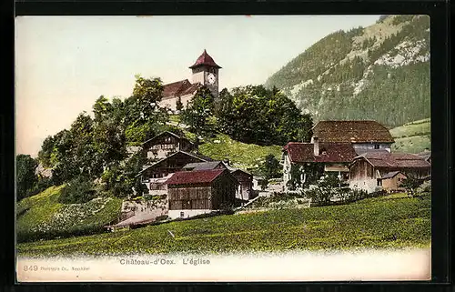 AK Château-d`Oex, L`eglise, Vue general