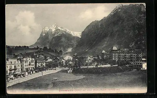 AK Grindelwald, Ortspartie mit Wetterhorn