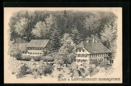 Künstler-AK Enggistein, Blick auf Bad & Luftkurort