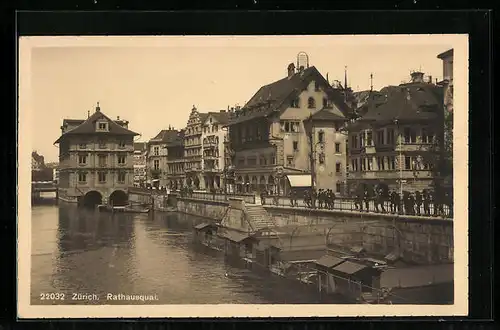 AK Zürich, Rathausquai, Blick auf Fluss