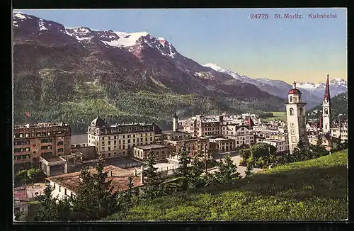 AK St. Moritz, Kulmhotel mit Bergen