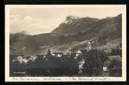 AK Beckenried, Ortsansicht mit Bergen