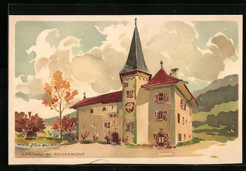 Künstler-AK Rougemont, Château de Rougemont, Reklame für Chocolat Kohler