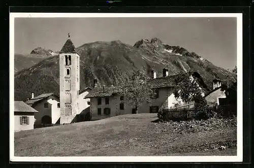 AK Cresta-Celerina, Ortspartie mit Kirche