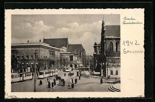 AK Breslau, Schweidnitzerstrasse mit Strassenbahnen