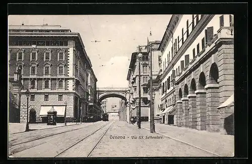 AK Genova, Via XX Settembre, Strassenbahn