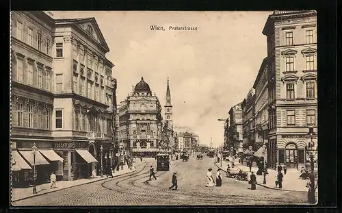 AK Wien, Praterstrasse mit Strassenbahnen