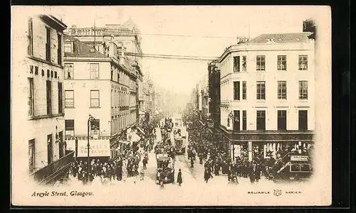 AK Glasgow, Argyle Street, Strassenbahn
