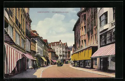 AK Mülhausen, Wildemannstrasse mit Strassenbahn