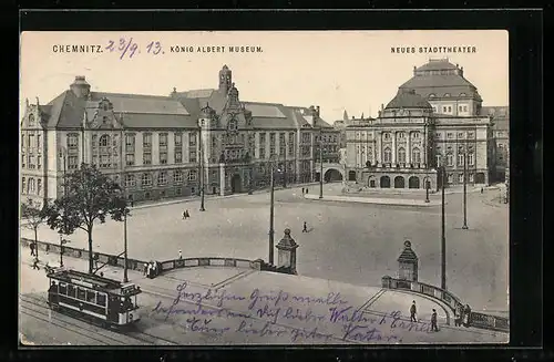 AK Chemnitz, Strassenbahn am Stadttheater