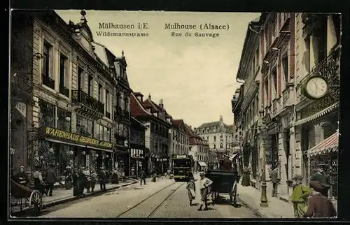 AK Mülhausen i. E., Wildemannstrasse, Strassenbahn