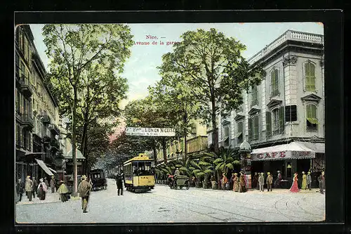 AK Nice, Avenue de la gare, Strassenbahn