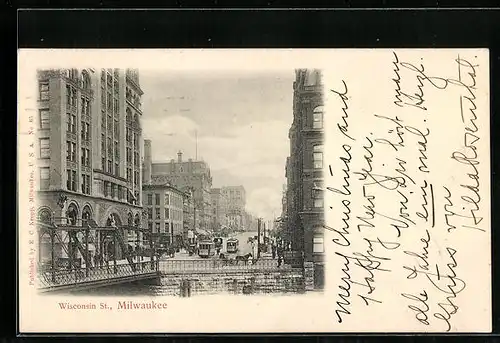 AK Milwaukee, Wisconsin Street, Strassenbahn